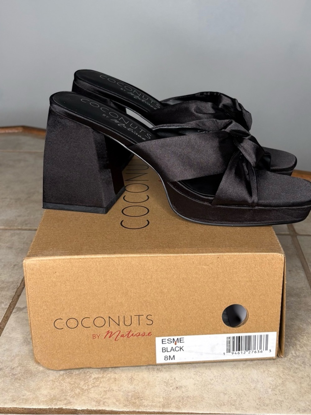 Coconuts by Matisse Esme Black Satin Knot Platform Mules
